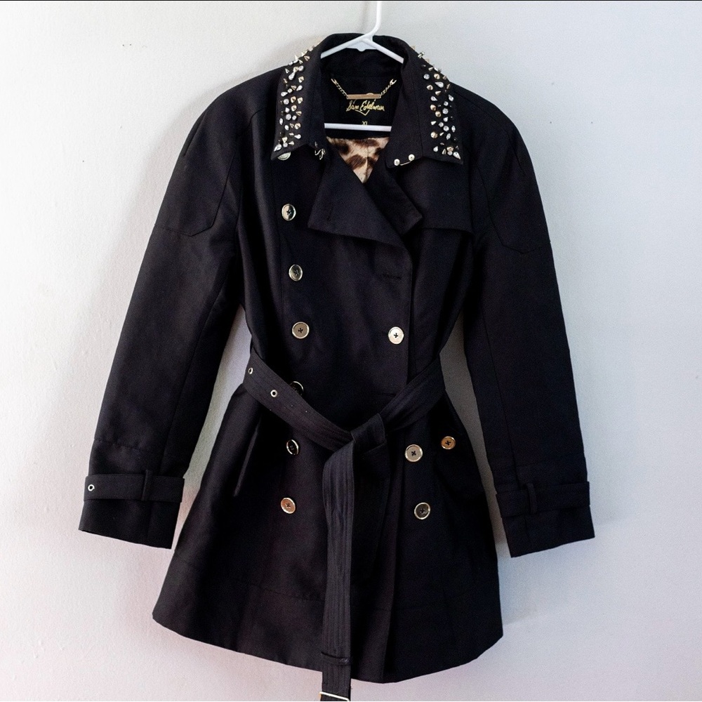 Sam Edelman Black Trench Coat with Silver Accents
